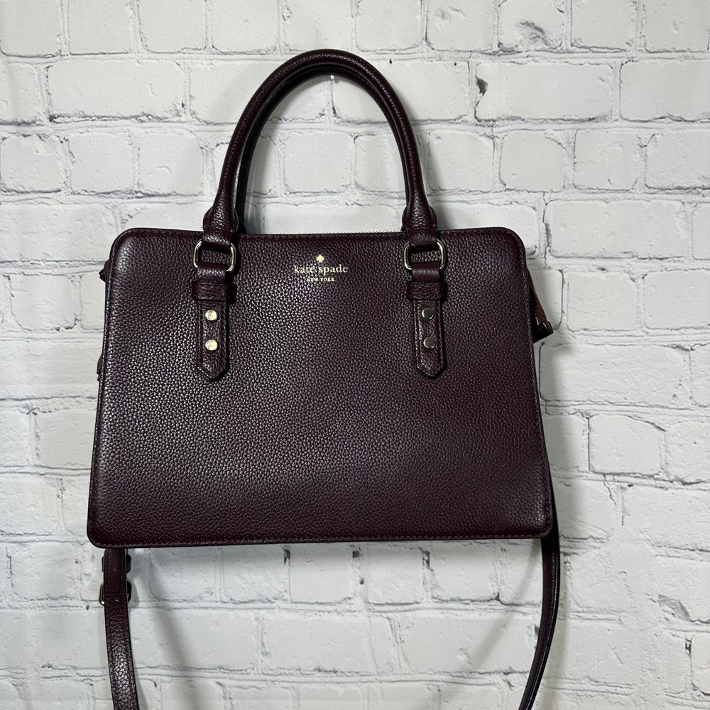 Kate Spade Mulberry Street Lise Burgundy Pebbled Leather Satchel Crossbody Bag